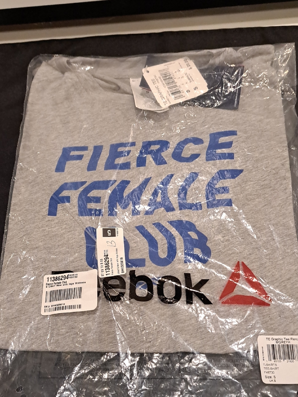 NIB Reebok "Fierce Female Club" Graphic Gray T-shirt. Ladies Small.